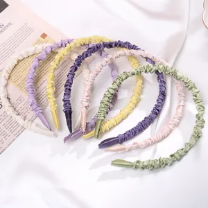 Colorful pleated fabric headband scrunchie sweet hair hoop cute hair accessories for women