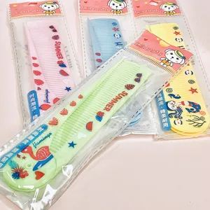 Portable folding comb set, cute cartoon plastic hair combs with packaging for daily use.