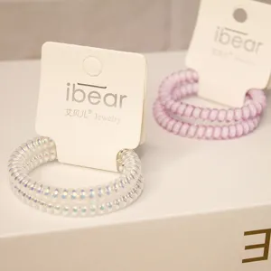 Fresh Sweet Telephone Cord Hair Ties Natural Solid Color TPU Spiral Hair Rings Elastic Waterproof Ponytail Holders For Women Daily Daily Protective Equipment