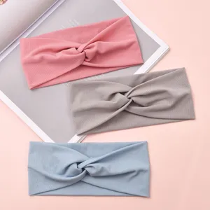 Bandeau de Sport Élastique pour Femmes en Tricot Nervuré Torsade Croisée Absorbant la Transpiration Bandeau de Course Yoga Décontracté Quotidien Accessoires Cheveux Extensibles