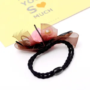 Cute mesh flower hair tie with elastic rubber band, stylish hair accessory for women and girls.