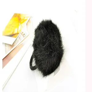 Black furry hair tie fluffy hair scrunchie soft plush rubber band cute hair accessory