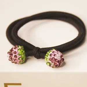 Crystal beaded hair tie with black elastic band, elegant rhinestone hair accessories for women.
