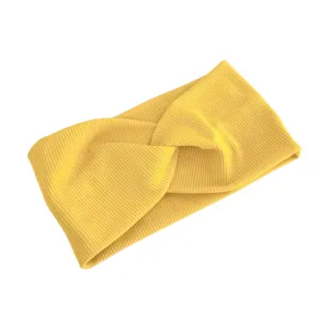 Bandeau de sport torsadé en tricot jaune, bandeau de yoga absorbant la transpiration.