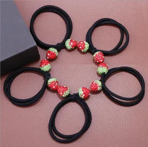 Black rhinestone strawberry hair ties elastic rubber bands cute hair accessories for women