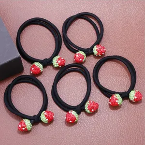Rhinestone red strawberry hair ties high elasticity crystal hair rope adult hair accessories 5pcs