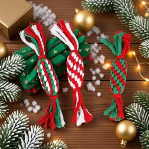 Weihnachten Hundeseil Spielzeug Baumwolle Zuckerwatte Knoten Spielzeug Langlebig Geflochten Molar Zahnreinigung Spielzeug Für Langeweile Relief Haustier Interaktives Spiel Geschenk