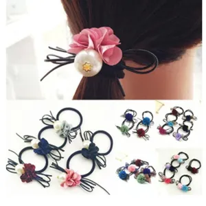 Sweet Resin Flower Hair Ties With Artificial Pearl Rhinestone Bowknot Star Hanging Charms Korean Style Hair Accessories For Women Girls Everyday Daily Decoration