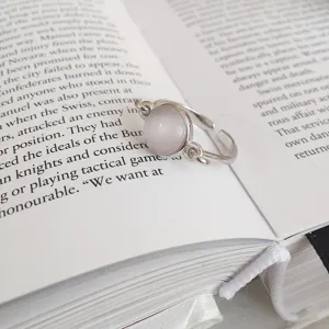 Anello aperto in argento con pietra occhio di gatto rosa gioiello minimalista donna