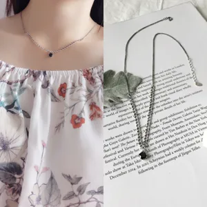 Minimalist S925 sterling silver black zircon clavicle necklace for women daily wear jewelry