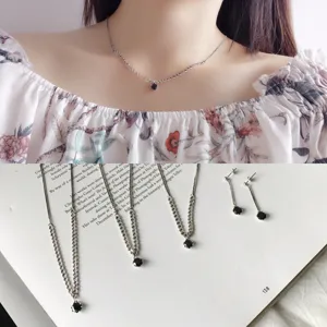 Vintage 925 Sterling Silver Black Rhinestone Chain Necklace Personality Distressed Geometric Jewelry For Women Gift