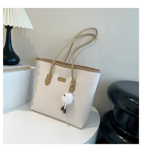 Cute embossed large capacity tote bag 2025 spring new fashion contrast color shoulder bag for commuting