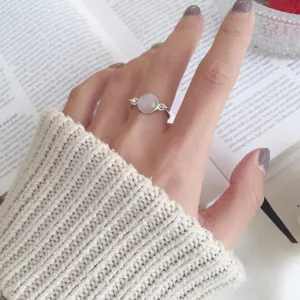 Anello Aperto in Argento Sterling 925 con Pietra Occhio di Gatto da Donna Elegante Anello Regolabile con Gemma Rosa Gioielli Minimalisti