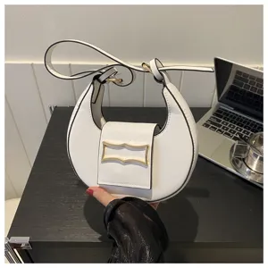 White crescent shoulder bag minimalist hobo handbag for women daily fashion style detail view