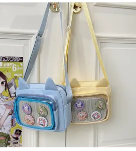 Cute cat ear transparent shoulder bag ita bag, perfect for daily casual matching and anime fans.