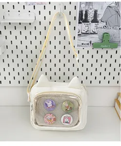 Cute cat ear canvas transparent ita bag shoulder crossbody bag for girls casual daily use