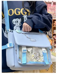Cute college style messenger bag, sweet student shoulder bag with large capacity.