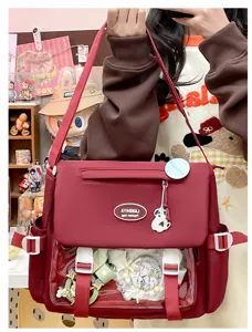 Cute Japanese style college student messenger bag large capacity shoulder ita bag red