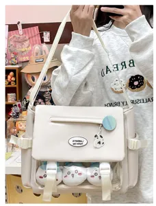 Cute Japanese style college messenger bag with transparent window and large capacity.