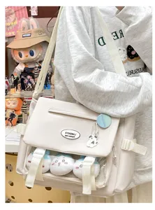 Japanese style sweet college messenger bag cute large capacity canvas shoulder bag for student