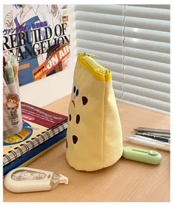 Cute cookie shaped canvas pencil pouch, creative cartoon storage bag for student stationery.