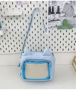 Clear window detail of the cute cat ear ita bag, showcasing daily casual crossbody design.