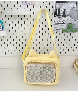 Japanese Style Cute Cat Ear Canvas Messenger Bag Transparent Ita Bag Crossbody Handbag