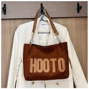 Brown suede tote bag large capacity shoulder bag casual commuting handbag stylish shopper bag