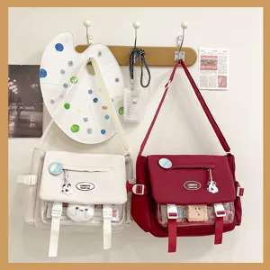 Japanese style college student canvas crossbody bag large capacity messenger bag school bag