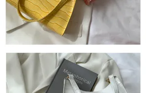 Women PU leather crocodile pattern shoulder bag chic minimalist underarm baguette bag