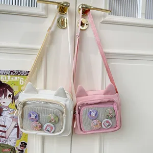 Japanese style cute cat ear transparent ita bag shoulder crossbody bag for daily wear