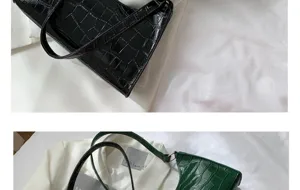 Women's crocodile pattern shoulder baguette bag, stylish minimalist underarm handbag.