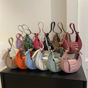 Women Fashion Crescent Underarm Bag PU Leather Solid Color Zipper Casual Single Shoulder Crossbody Bag Handbag