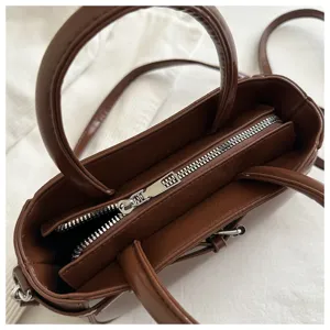 Retro minimalist solid color women top handle crossbody bag casual small square bag detail view