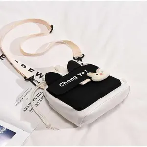 Korean style cute canvas crossbody bag for women, Harajuku style letter print student shoulder bag.