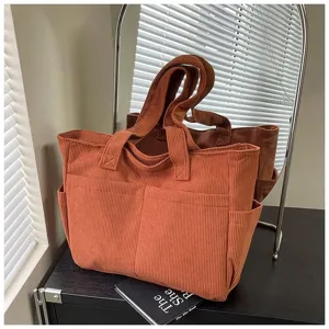 Corduroy tote bag for women, large capacity shoulder handbag, casual daily bag for student.