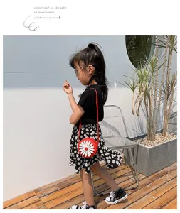 Children cute round cross-body bag small daisy fashion red shoulder bag coin purse for girls