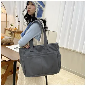 Casual corduroy tote bag for women, large capacity shoulder bag for daily commute and school.