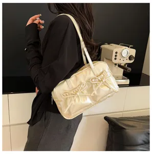 Chic bowknot bowling shoulder bag, versatile large capacity underarm tote for women daily use