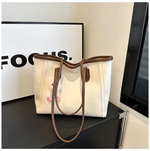 Vintage large capacity tote bag minimalist contrast color shoulder bag for women daily commute