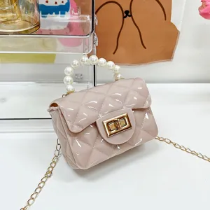 Mini gelei crossbody tas voor meisjes schattige gewatteerde parelhandvat handtas