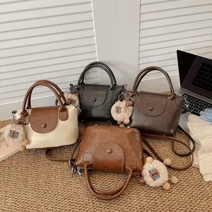 Vintage PU leather top handle handbag casual retro crossbody bag for women daily use