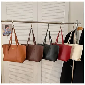 Classic minimalist large capacity PU leather tote shoulder bag for women daily commute