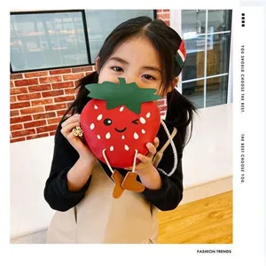 Cute kids strawberry crossbody bag coin purse with funny cartoon design for little girls.