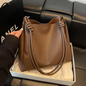 Sac Cabas Grande Capacité pour Femmes Sac Bandoulière Cuir PU Rétro Sac à Main Décontracté Mode Sac Seau Polyvalent