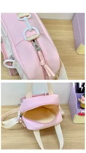 Pink nylon ita bag, cute Japanese style shoulder bag with clear window and handles for daily use.