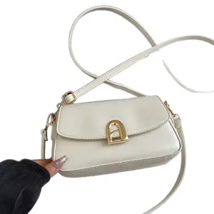 Chic white shoulder crossbody bag for women, trendy PU leather small square handbag with gold clasp.