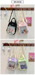 Japanese ACG transparent ita bag, cute student nylon shoulder crossbody bag with badge window.