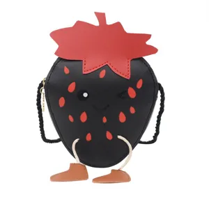 Kids mini black strawberry crossbody bag cute cartoon PU leather shoulder bag for children