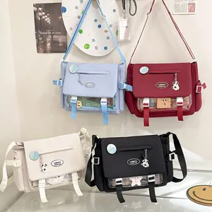 Casual College Style Canvas Crossbody Bag Transparent Window Itabag Large Capacity Messenger Shoulder Bag For Student